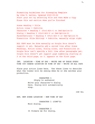 screenplay format google docs