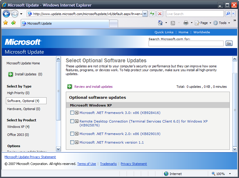 .NET on Windows Update Screenshot